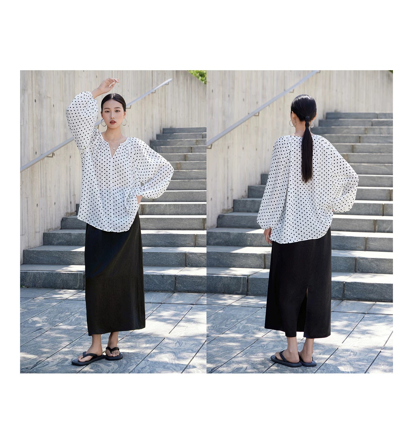 v-neck lantern sleeve loose blouse 14colors 【NINE7214】