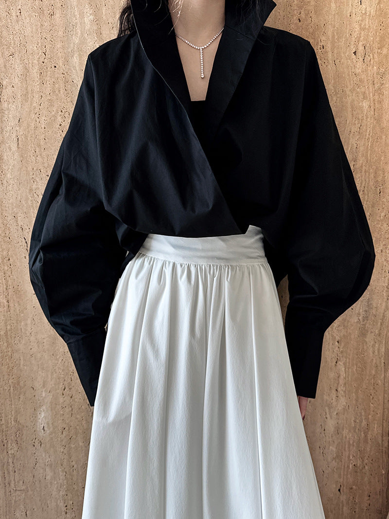 draped crossover short blouse 2color 【NINE7238】