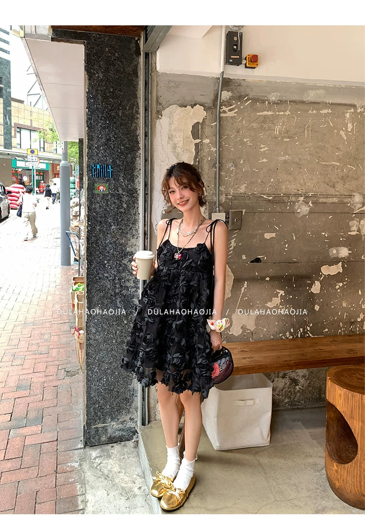 3d rose cami mini dress 2color 【NINE7089】