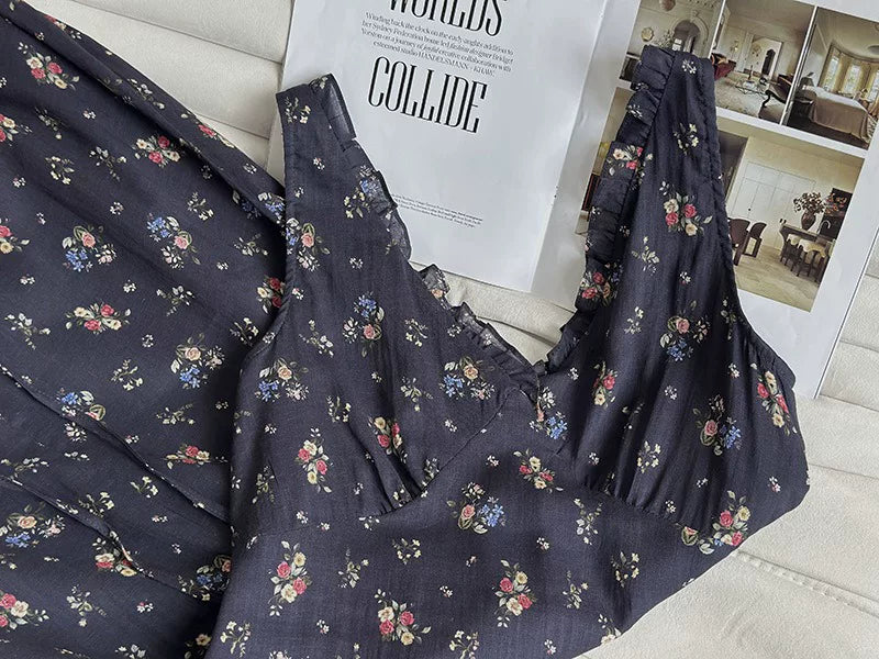 backless floral linen camisole dress 1color 【NINE7024】