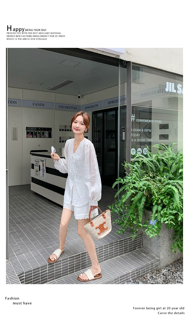 linen like lace shirt setup 1color 【NINE7118】