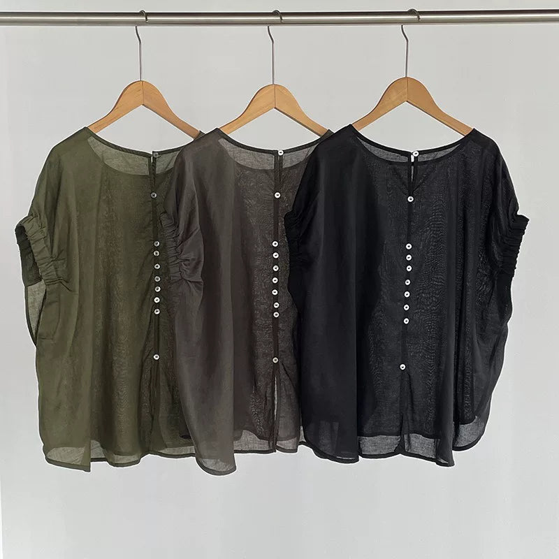 back button linen loose shirt 3color 【NINE7021】