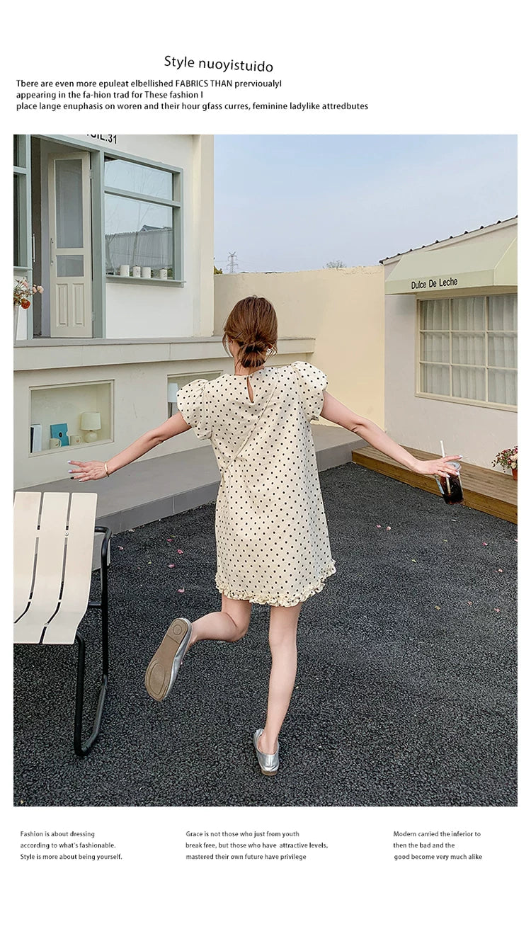dot puff sleeve mini dress 1color 【NINE7137】
