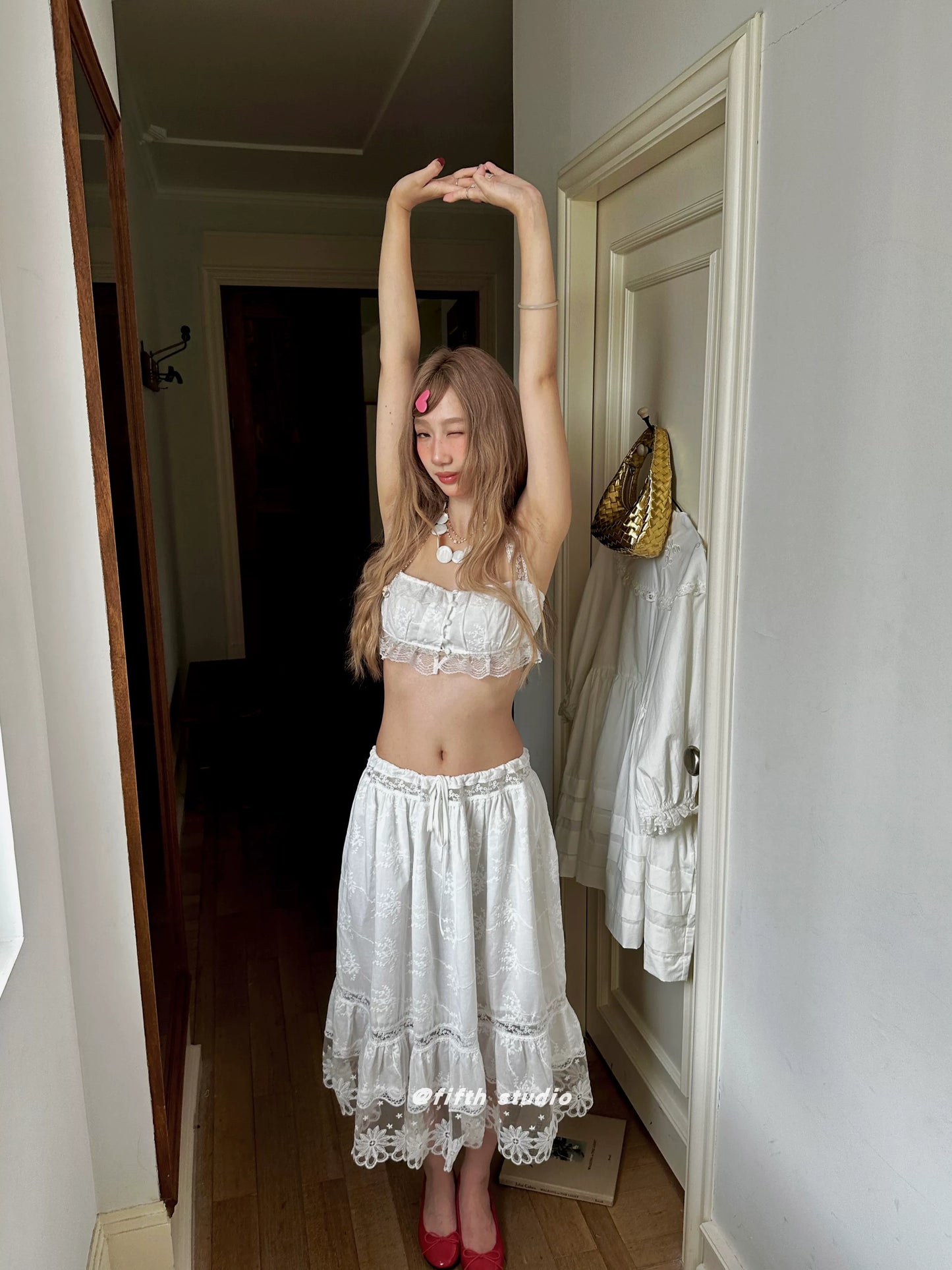 lace camisole flare skirt setup 1color 【NINE7152】