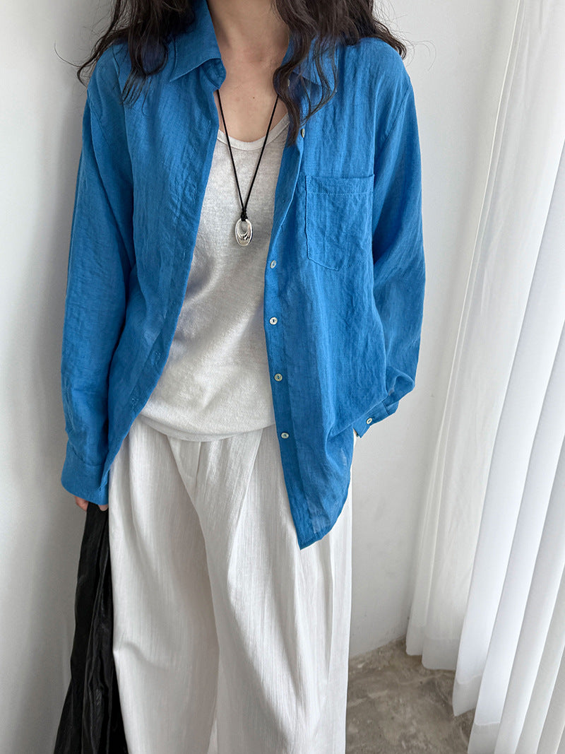 casual loose linen long shirt 2color 【NINE7233】