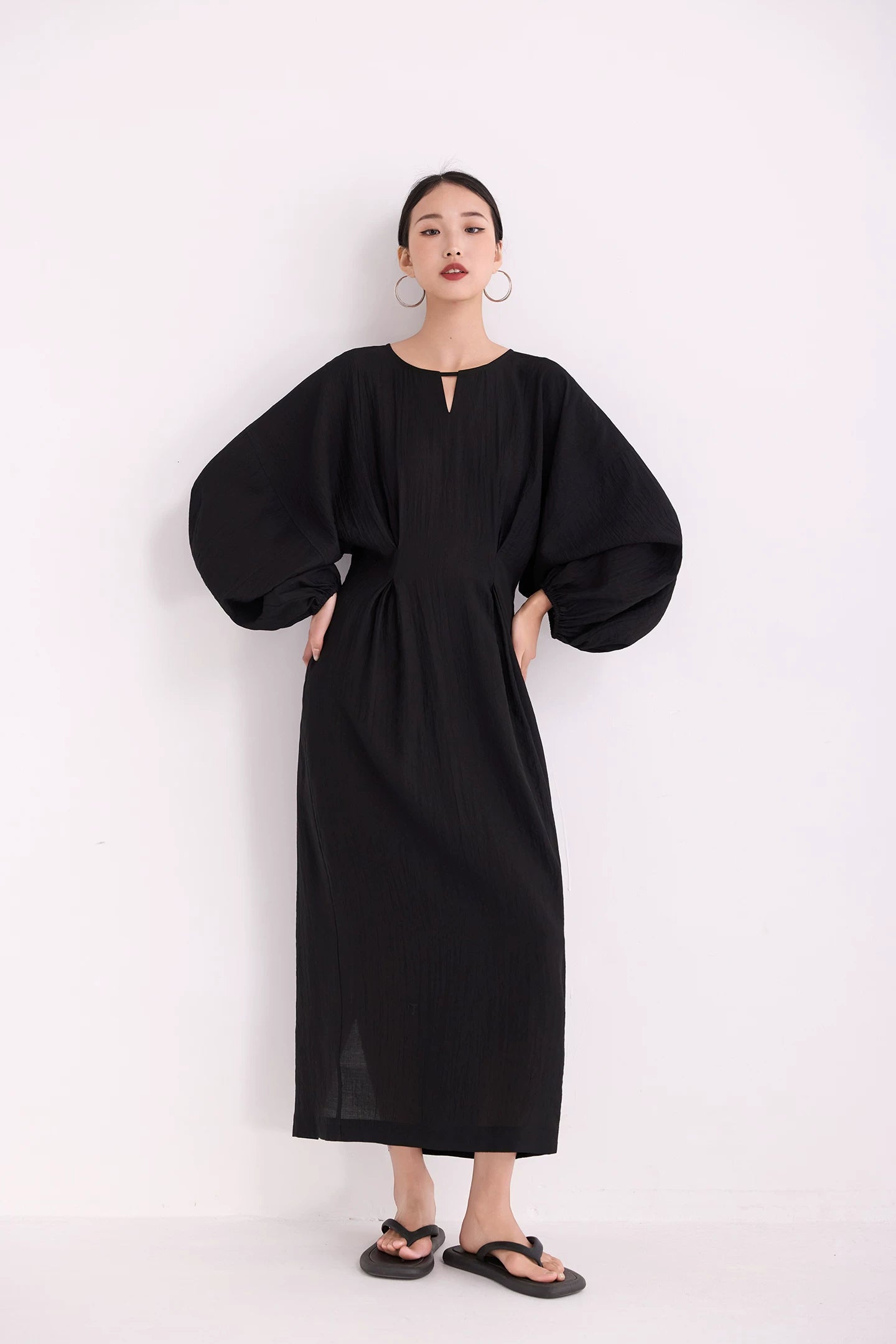 waist gathered  maxi dress 11color 【NINE7213】