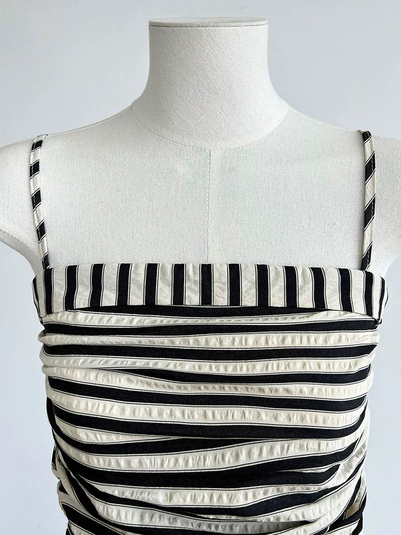 striped ruched camisole long dress 1color 【NINE7062】