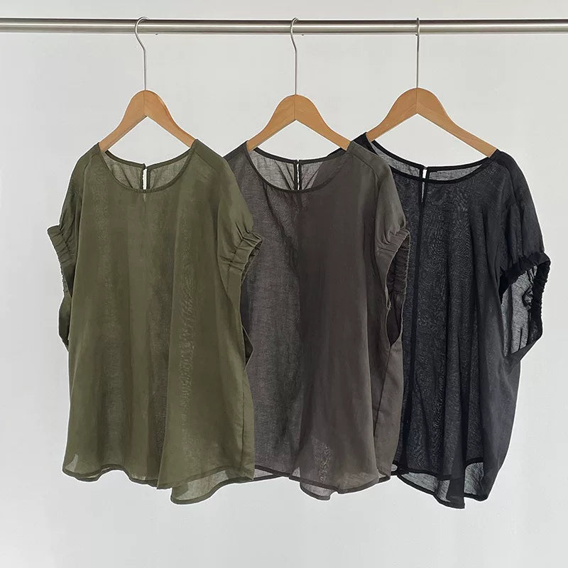 back button linen loose shirt 3color 【NINE7021】