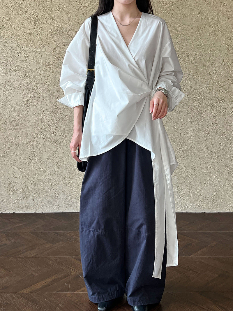 wrap tie shirt blouse 3color 【NINE7260】