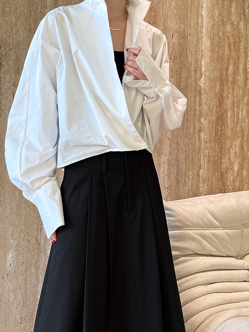 draped crossover short blouse 2color 【NINE7238】