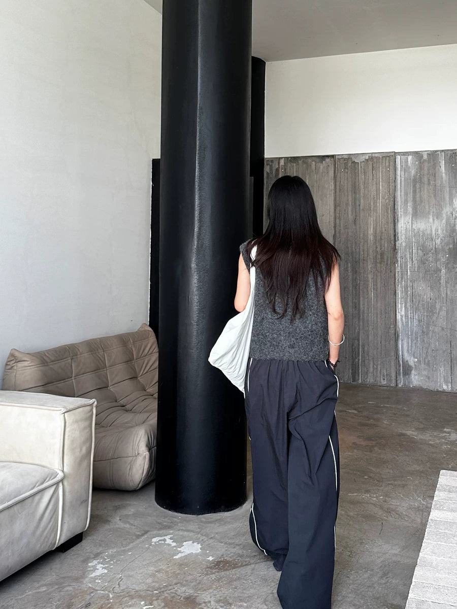 side piping drawstring casual wide pants 1color 【NINE7151】