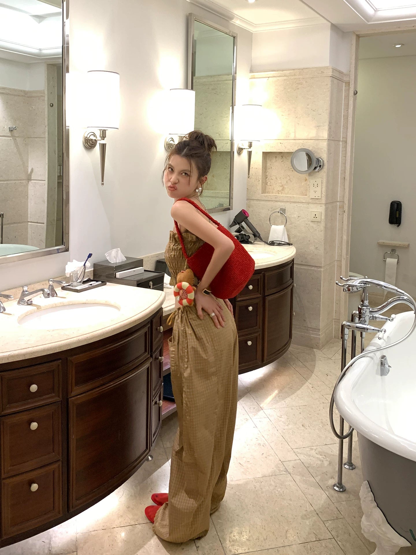 shirring bandeau check pants setup 1color 【NINE7096】