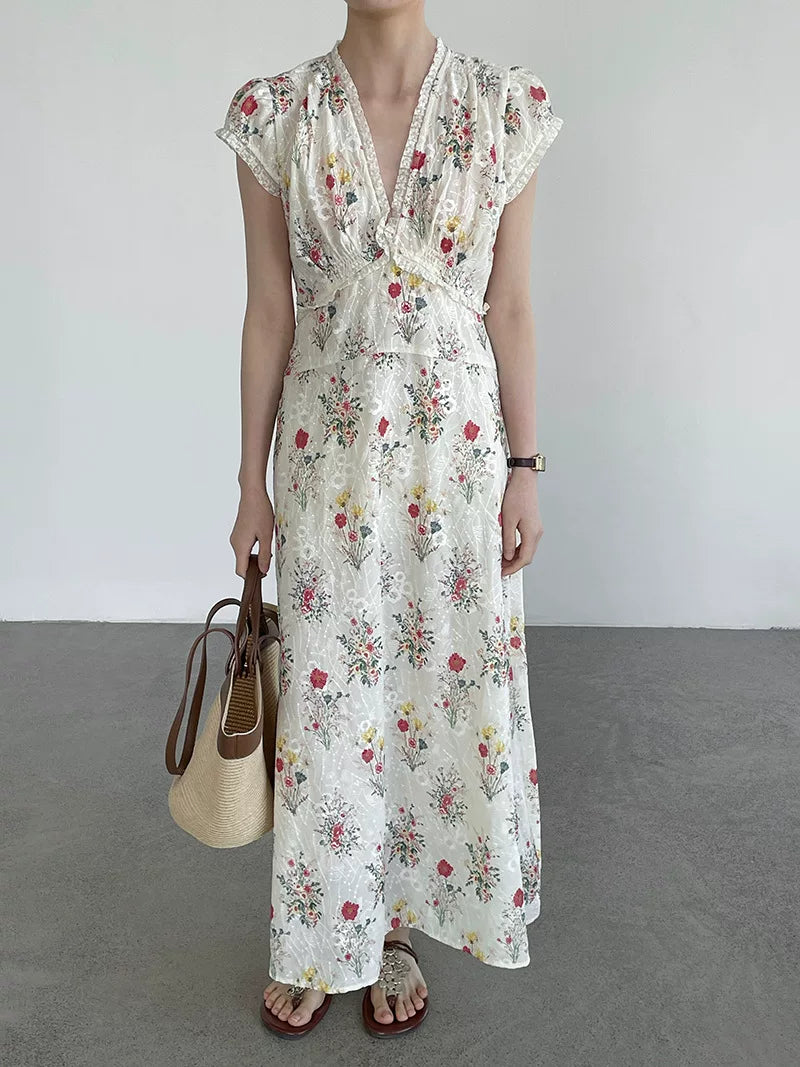 floral v neck maxi dress 1color 【NINE7068】