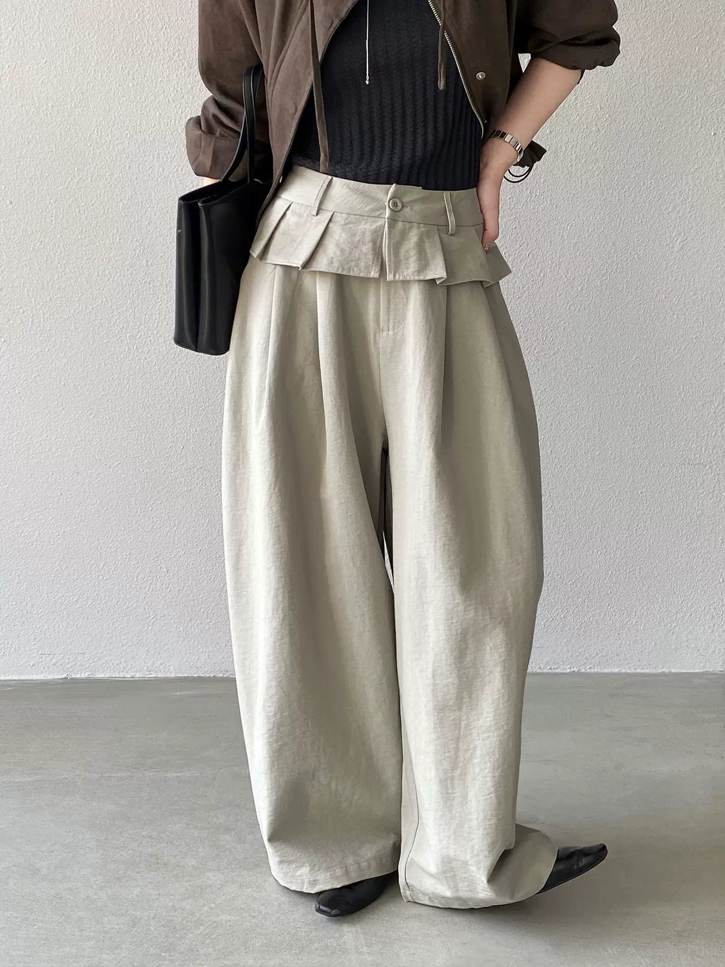 peplum waist tuck wide pants 1color 【NINE7088】