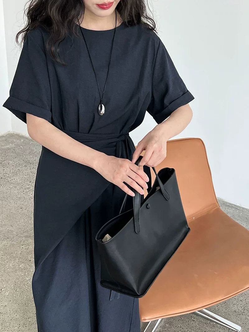wrap waist short sleeve dress 2color 【NINE7063】