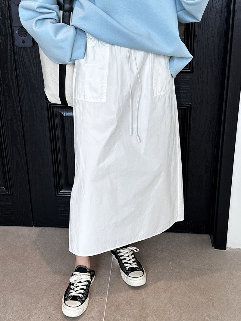 casual drawstring straight long skirt 2color 【NINE7256】