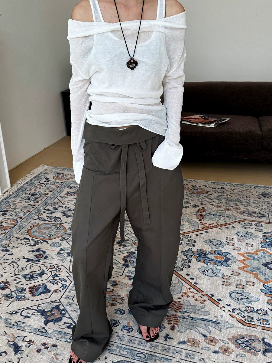 foldover waist loose casual pants 1color 【NINE7153】