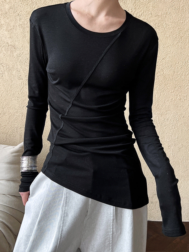 asymmetric seam long sleeve tee 4color 【NINE7245】
