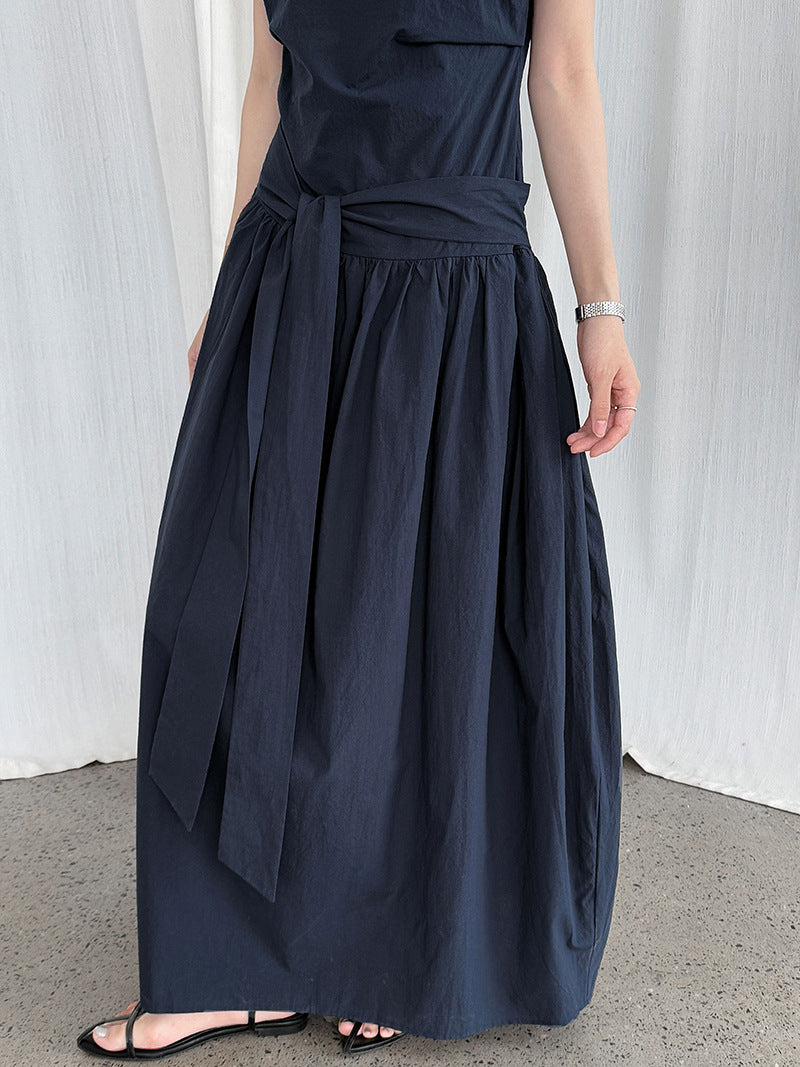 waist tie sleeveless maxi dress 3color 【NINE7237】