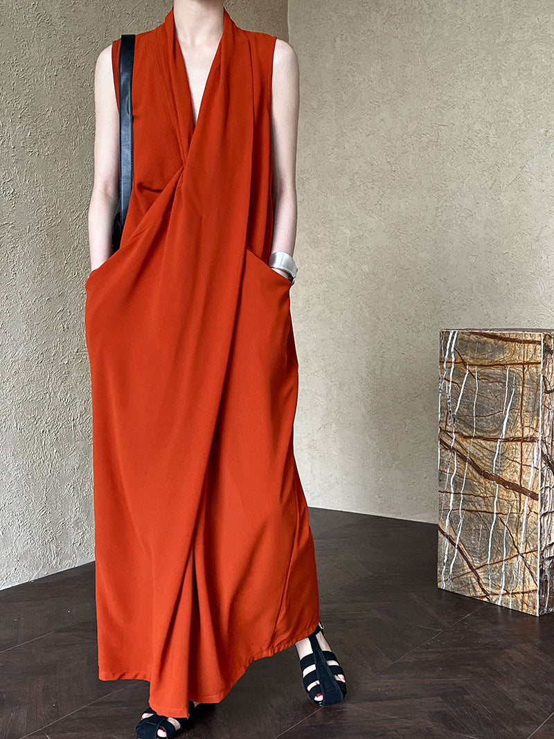 draped sleeveless maxi dress 2color 【NINE7231】