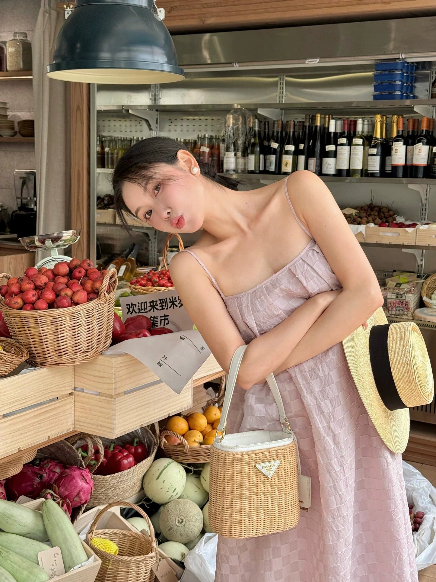checker jacquard camisole long dress 1color 【NINE7210】