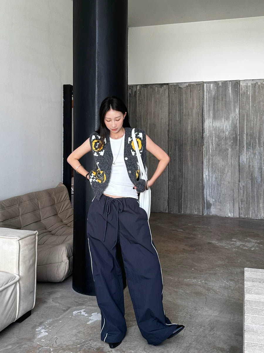 side piping drawstring casual wide pants 1color 【NINE7151】