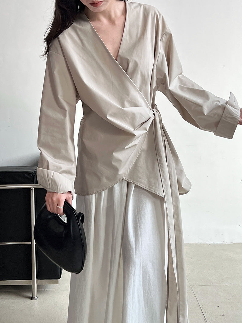 wrap tie shirt blouse 3color 【NINE7260】