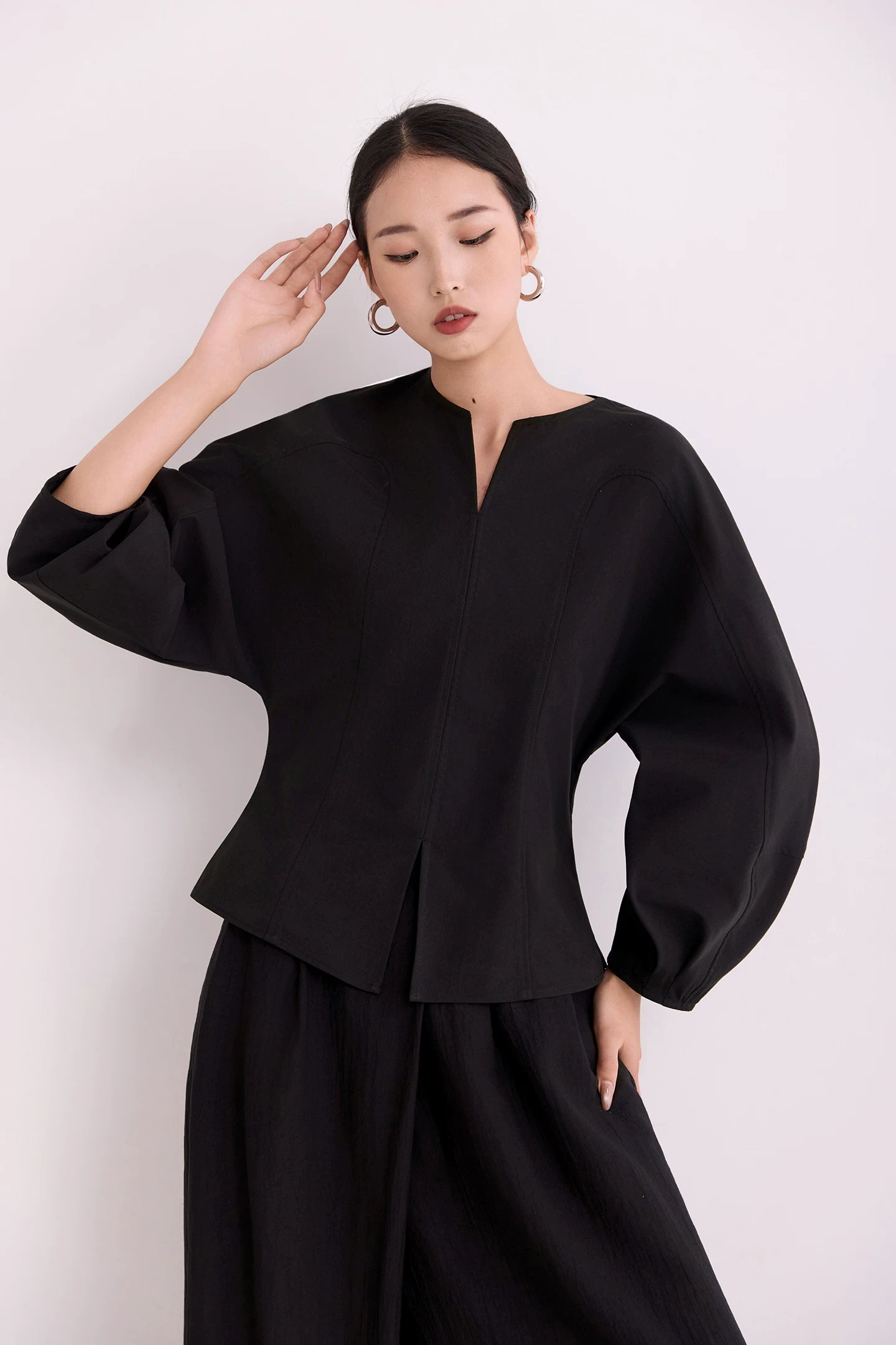 keyneck balloon sleeve corsetry blouse 1color 【NINE7218】