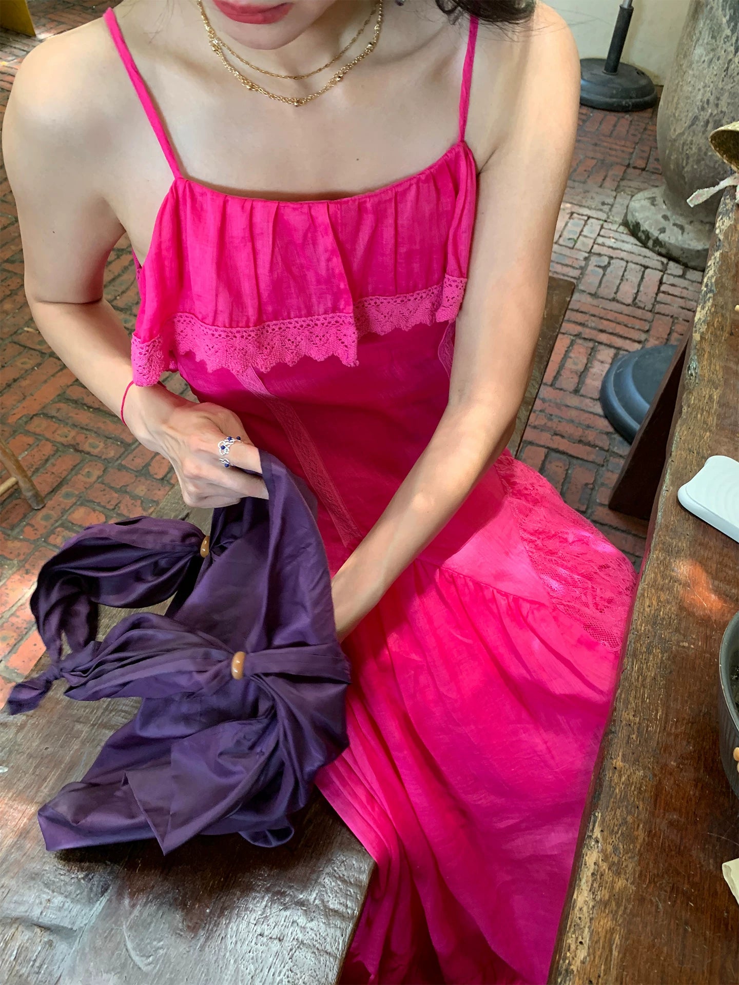 ramie camisole ruffles cami dress 1color 【NINE7144】