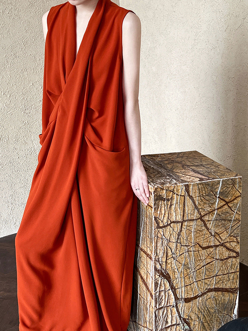 draped sleeveless maxi dress 2color 【NINE7231】