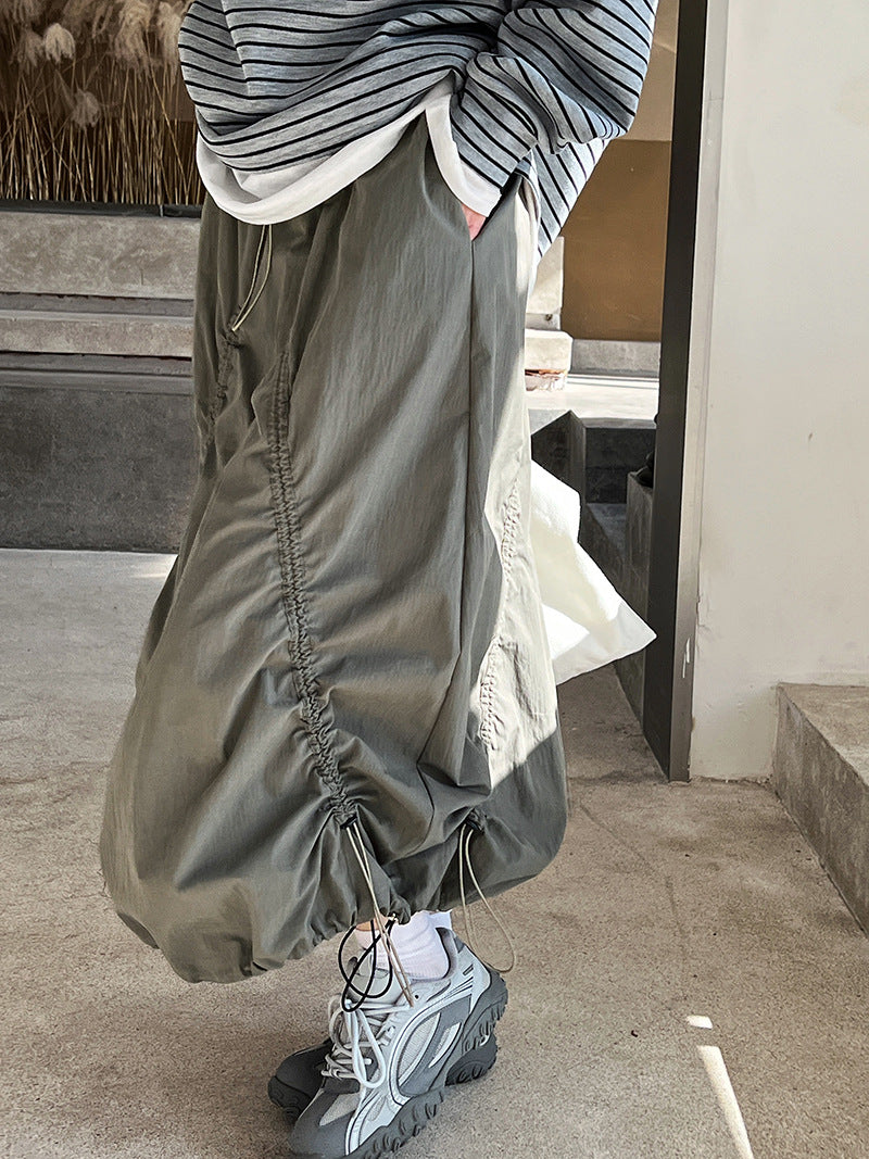 drawstring ruched maxi skirt 2color 【NINE7236】