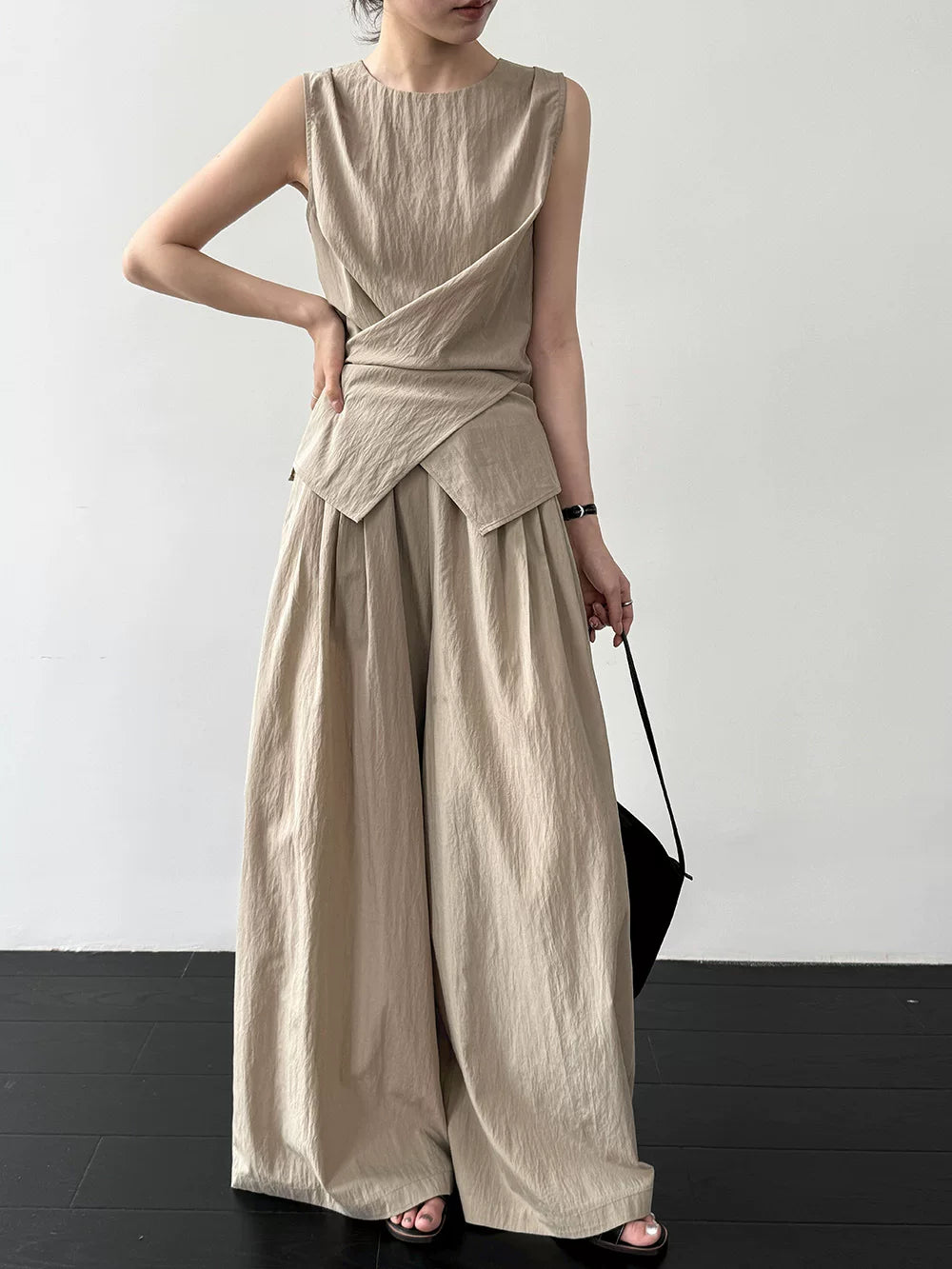 ribbon tops wide pants setup 3color 【NINE7061】
