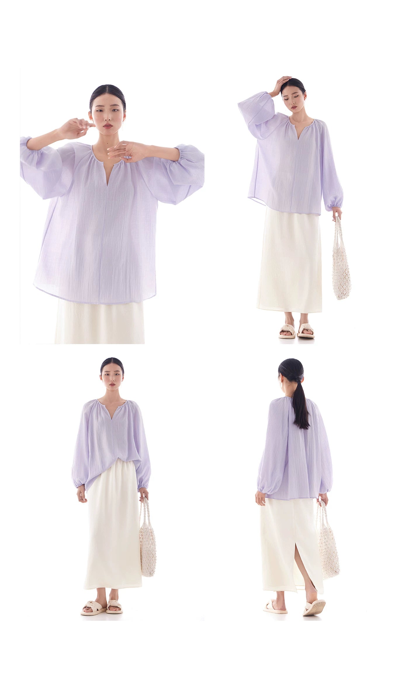 v-neck lantern sleeve loose blouse 14colors 【NINE7214】