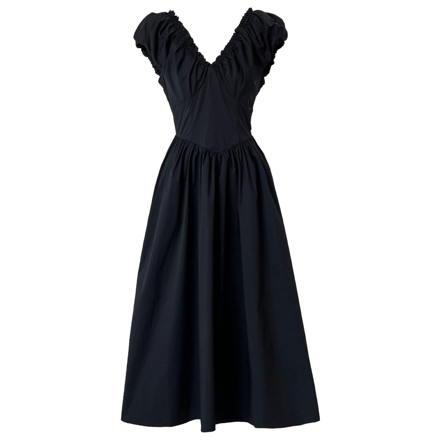 backless gathered puff sleeve dress 2color 【NINE7059】