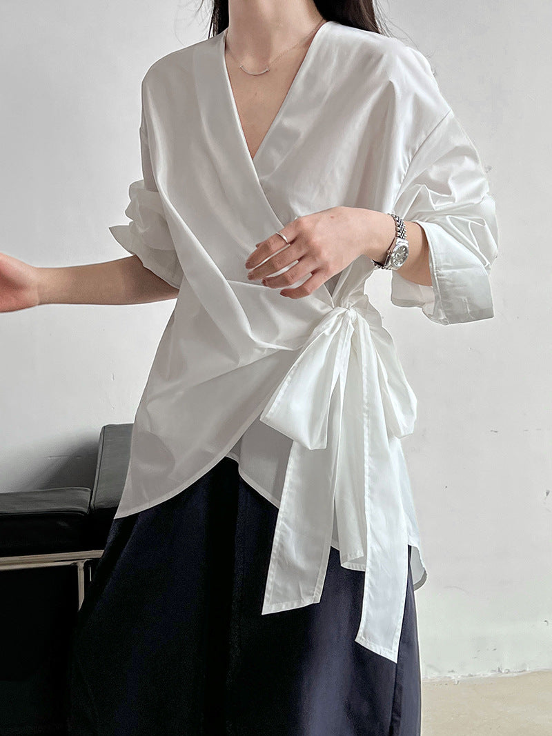 wrap tie shirt blouse 3color 【NINE7260】