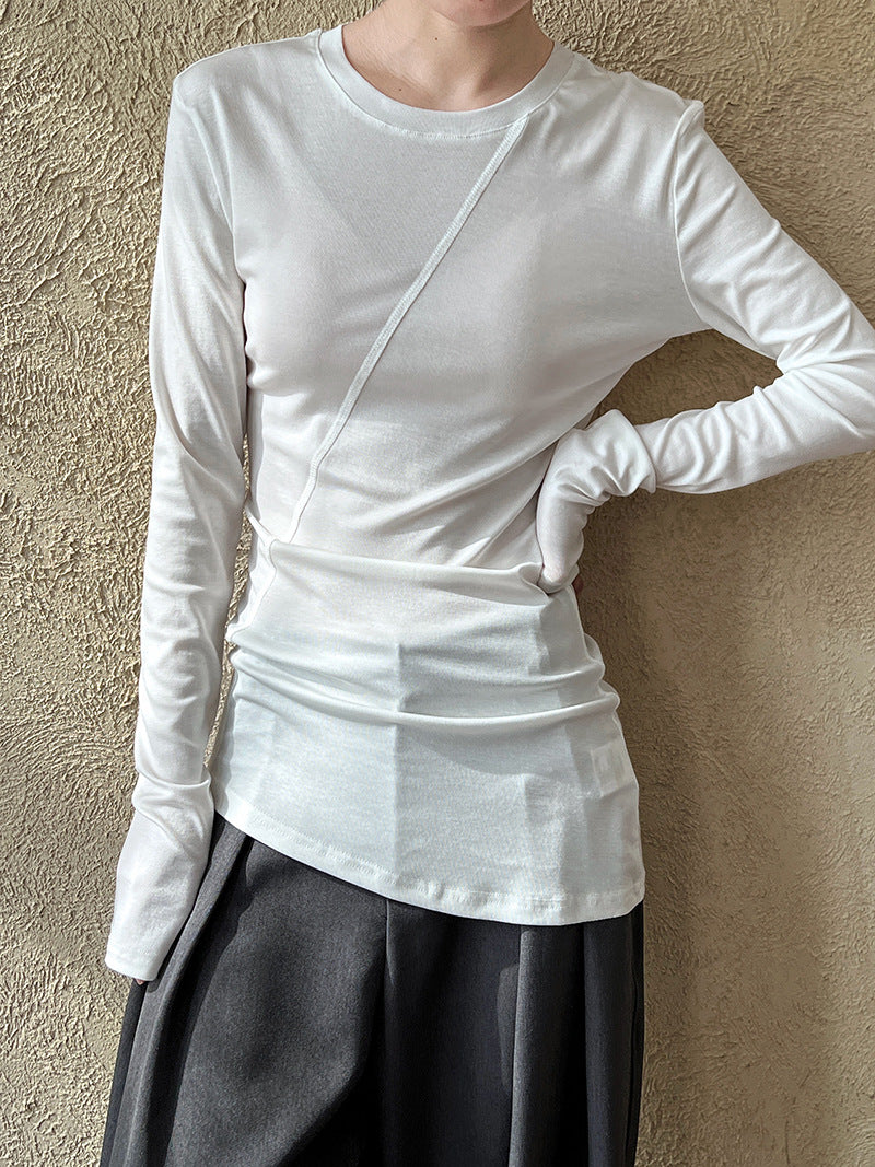 asymmetric seam long sleeve tee 4color 【NINE7245】