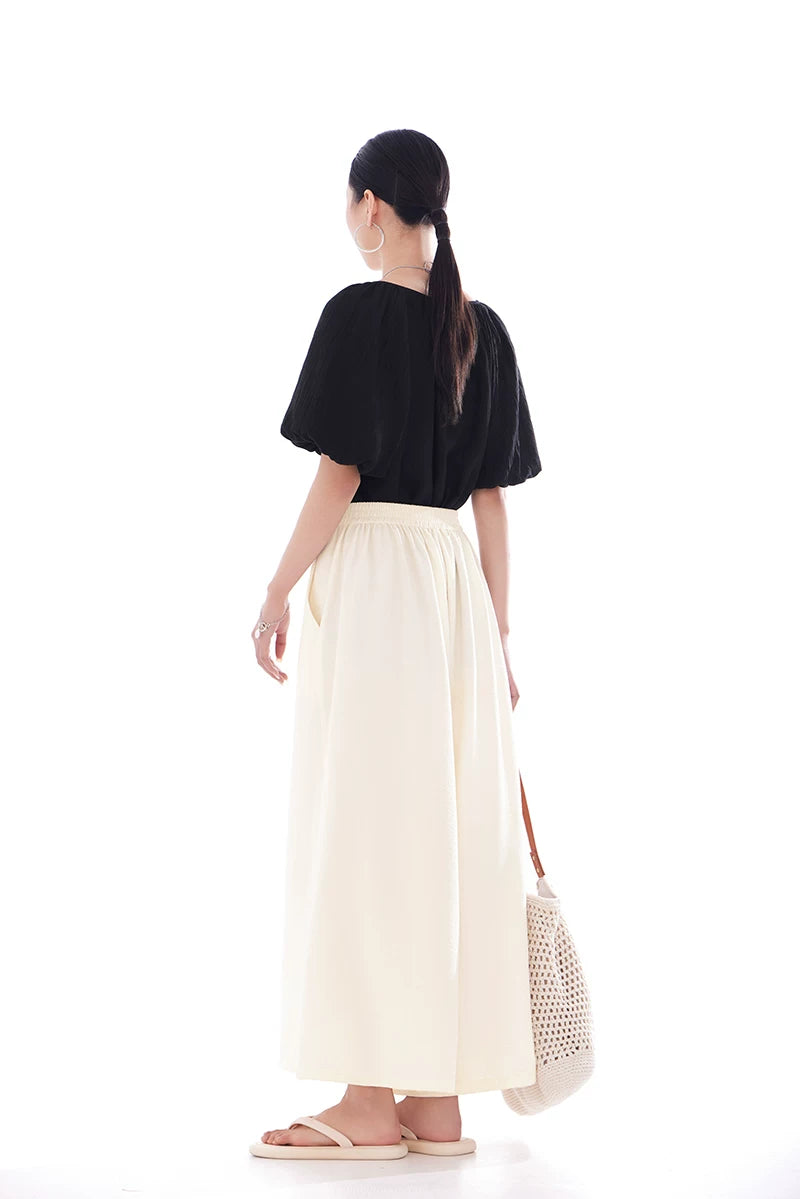 v-neck puff sleeve loose blouse 1color 【NINE7219】
