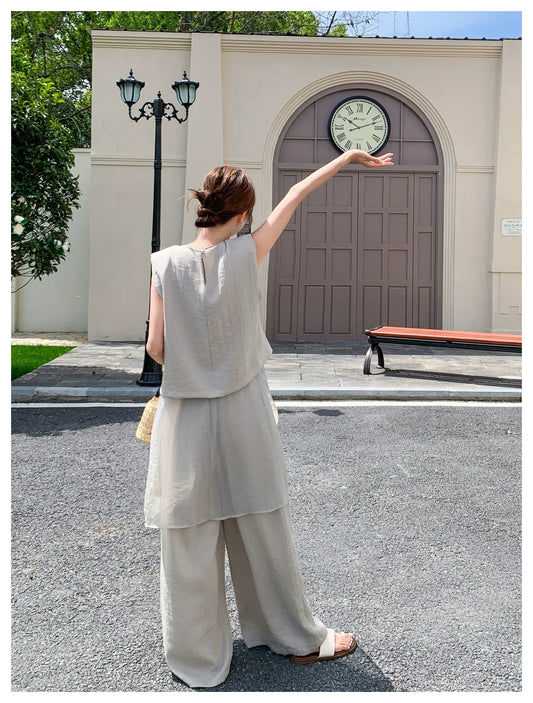 sleeveless layered top pants setup 1color 【NINE7109】