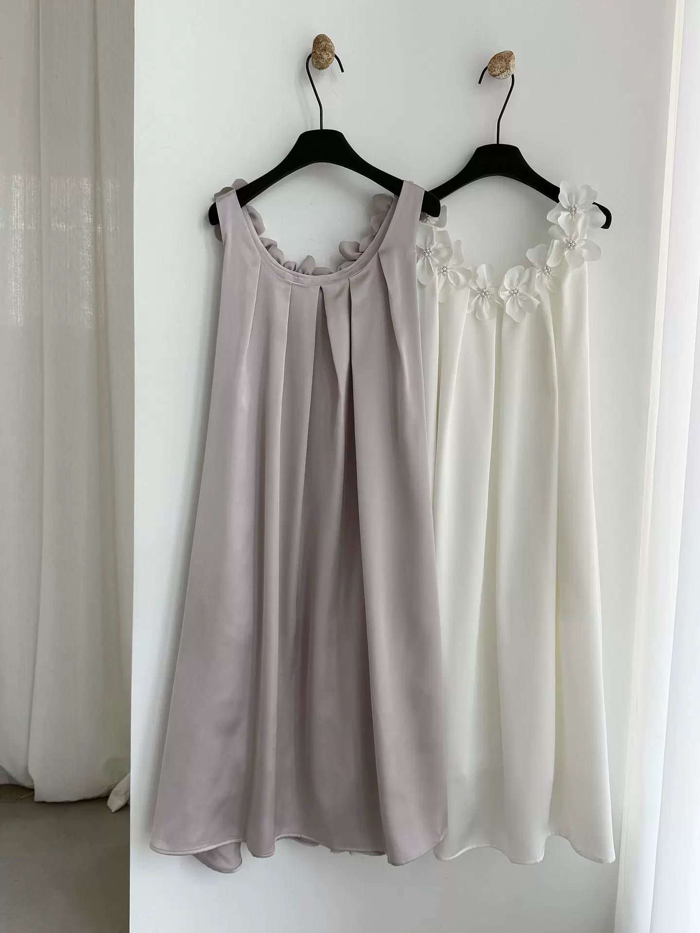 flower applique satin long dress 2color 【NINE7087】