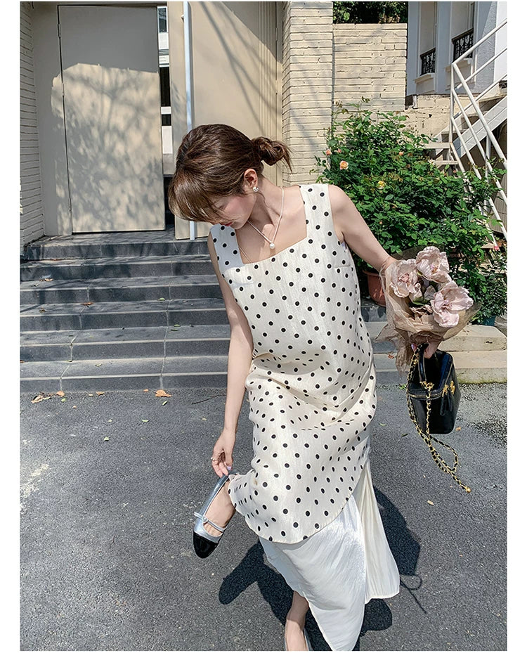 dot tiered layer sleeveless dress 1color 【NINE7138】