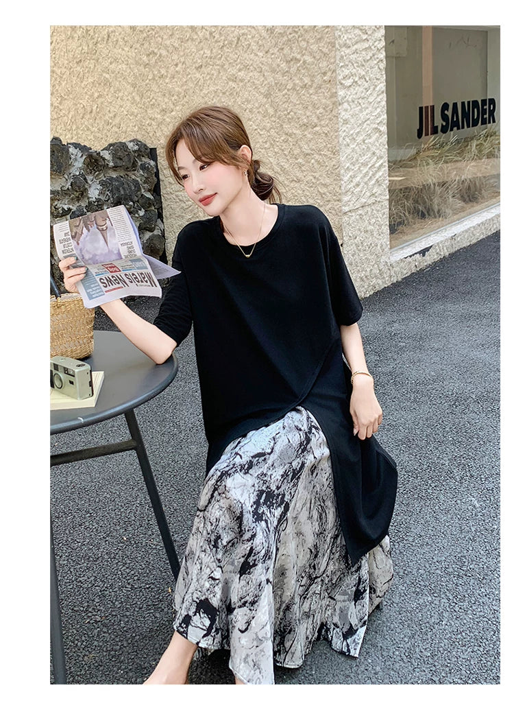 tshirt marble layered dress 1color 【NINE7126】