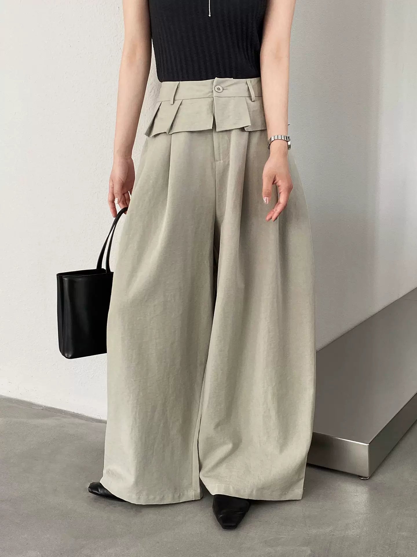 peplum waist tuck wide pants 1color 【NINE7088】
