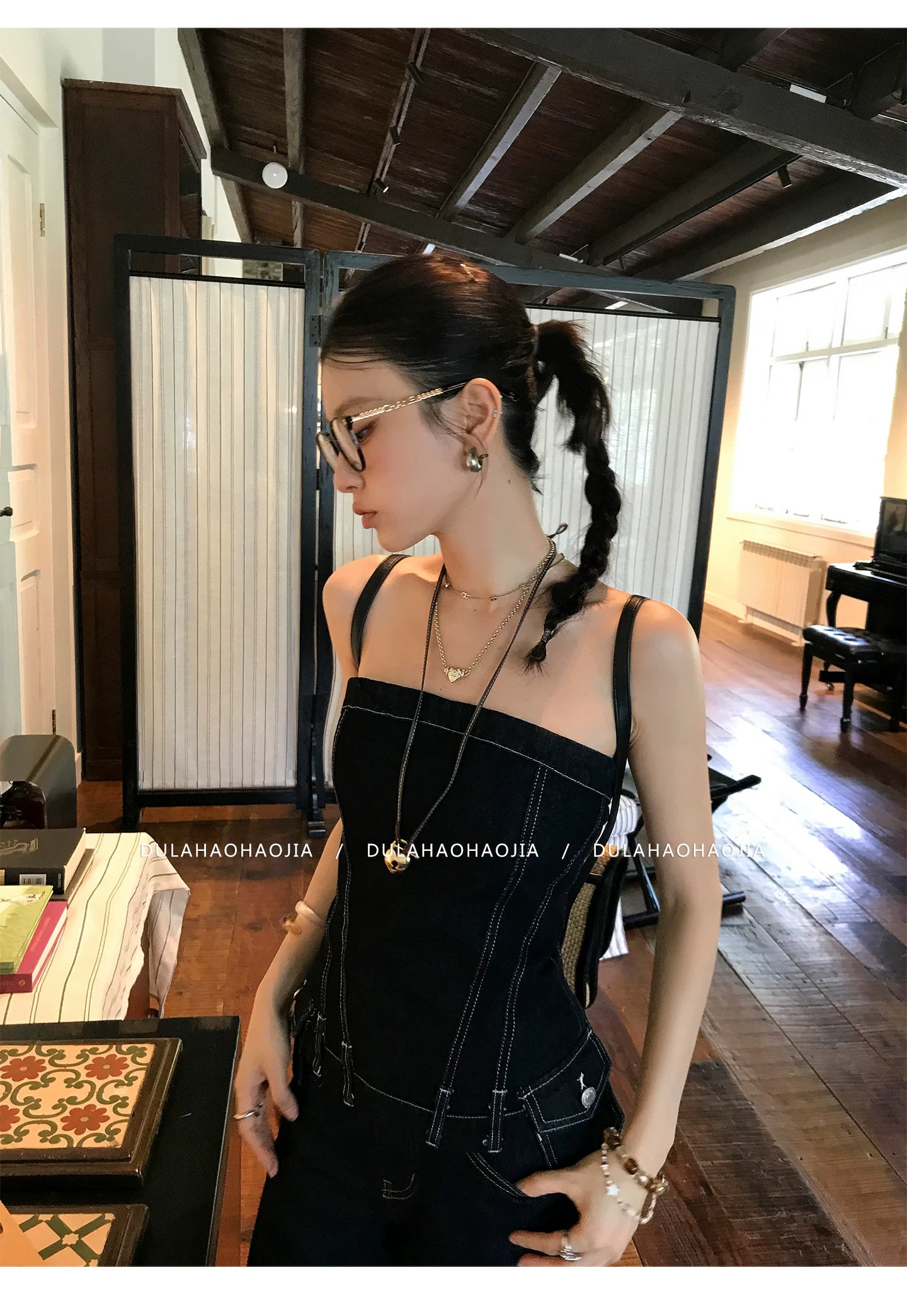 denim bustier corset camisole tops 1color 【NINE7090】