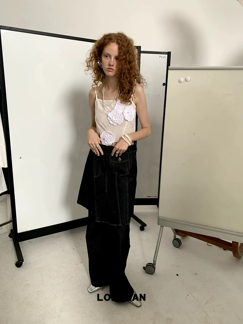 asymmetric embroidery lace camisole top 1color【NINE7006】
