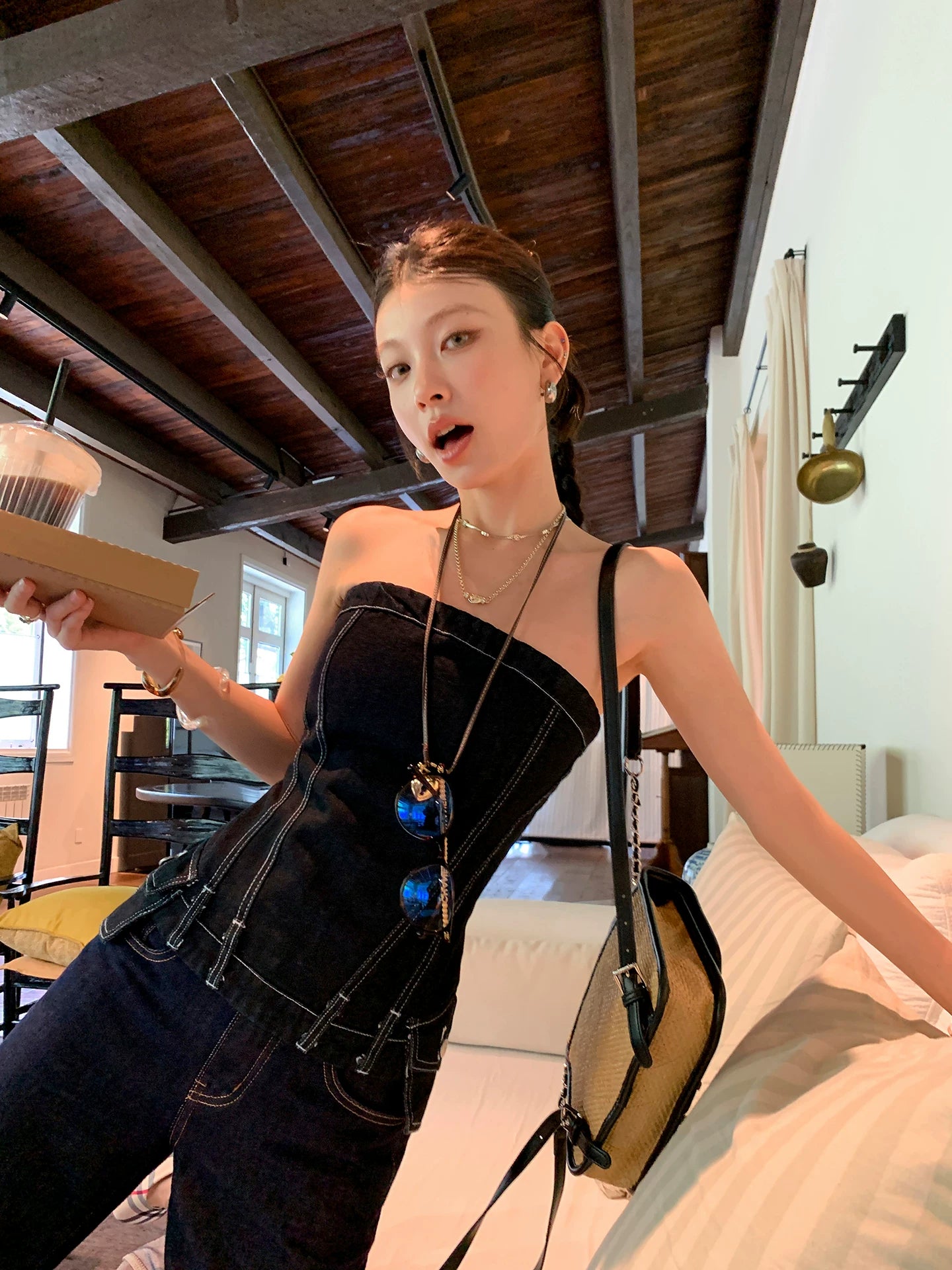 denim bustier corset camisole tops 1color 【NINE7090】