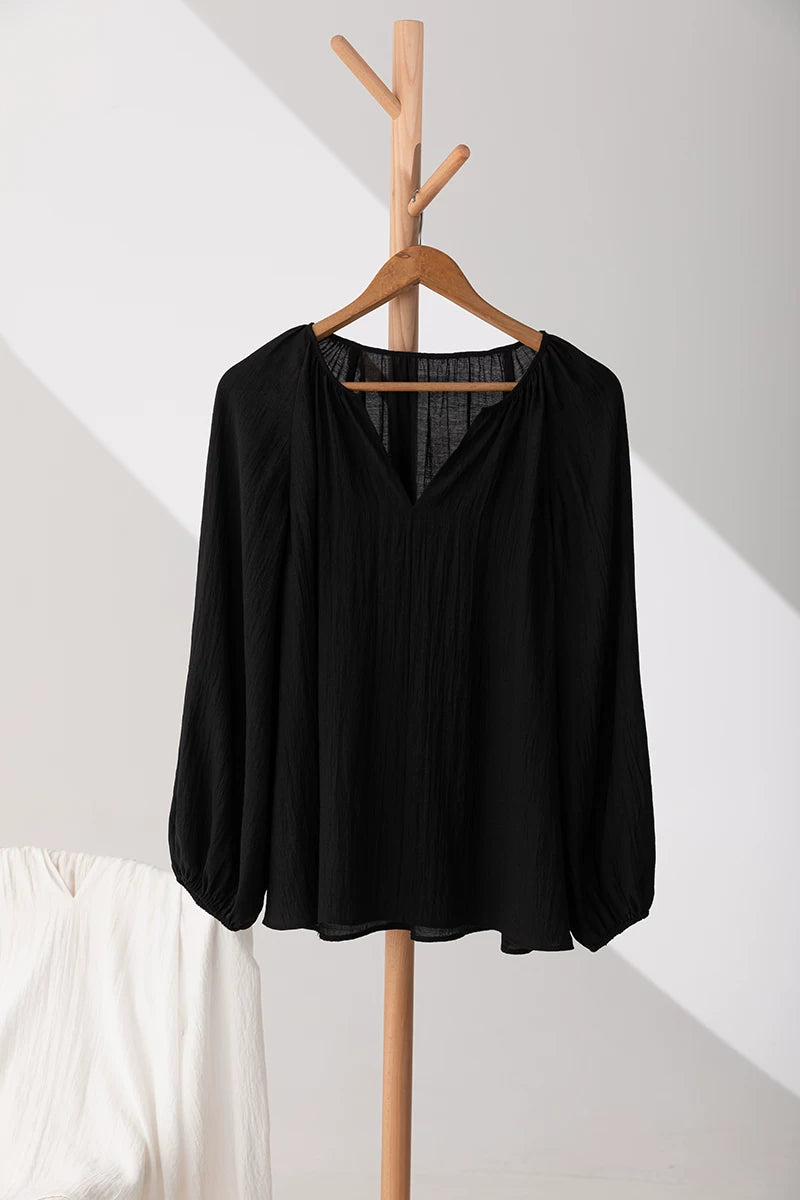v-neck lantern sleeve loose blouse 14colors 【NINE7214】