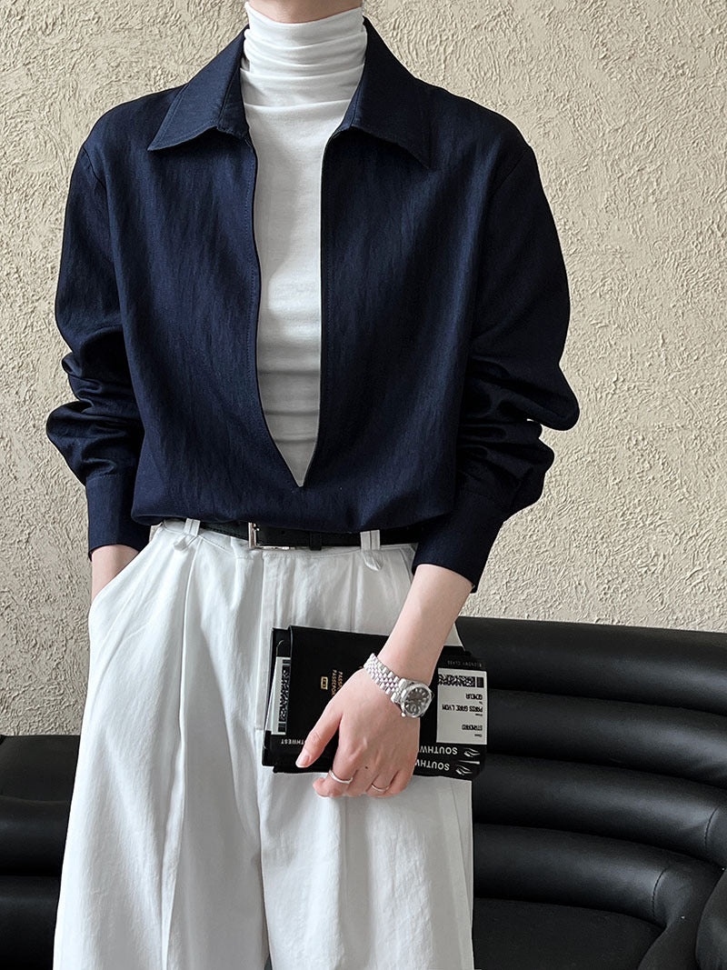 deep v neck collar shirt 1color 【NINE7248】
