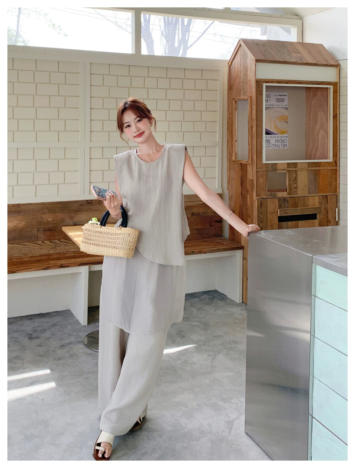 sleeveless layered top pants setup 1color 【NINE7109】