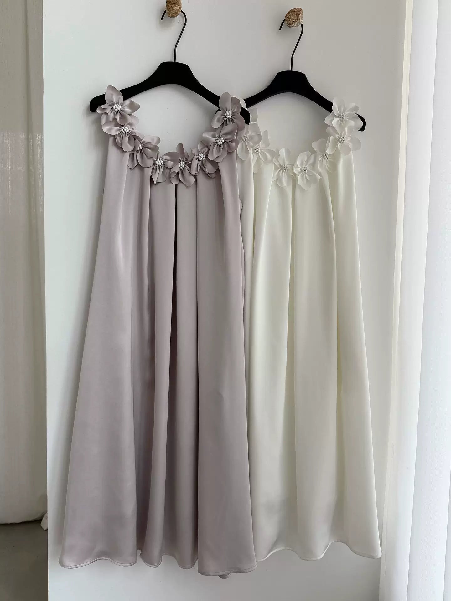 flower applique satin long dress 2color 【NINE7087】