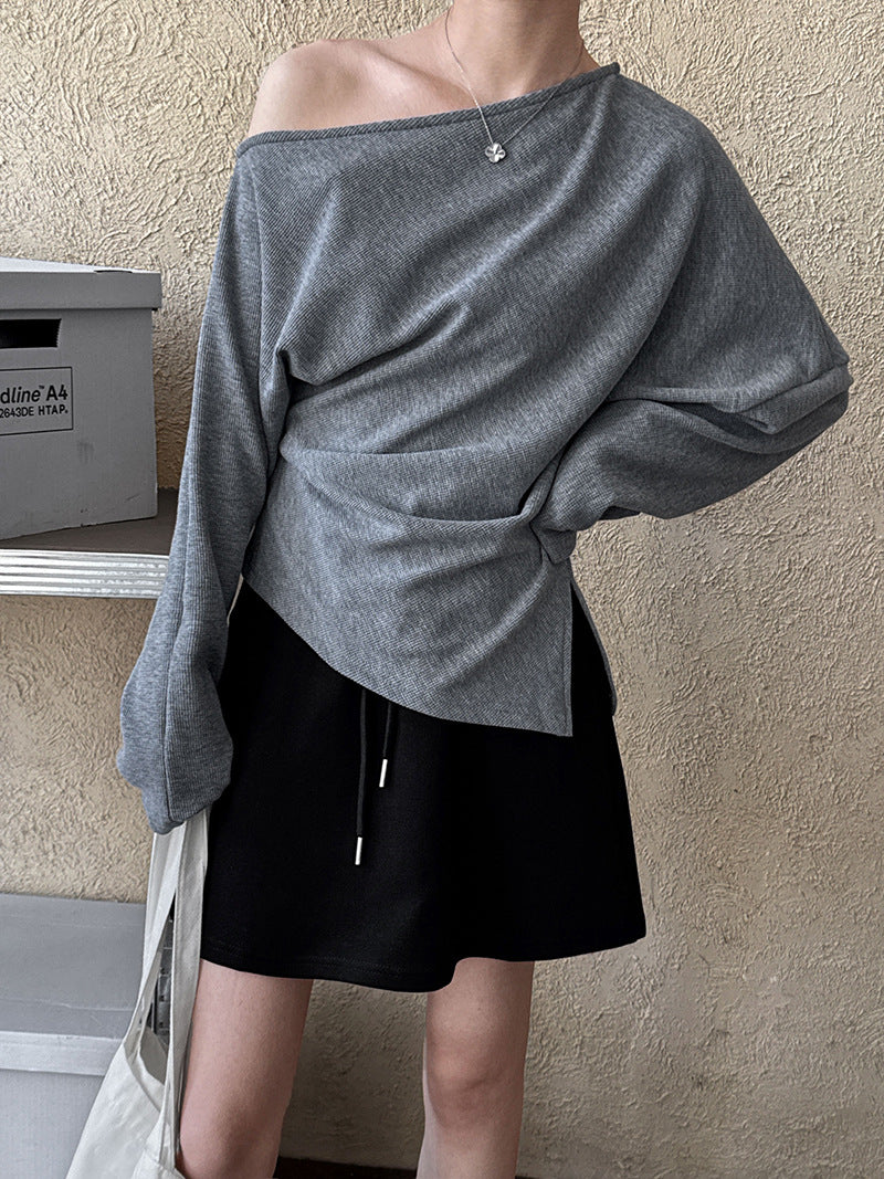 off shoulder asymmetric top 3color 【NINE7244】